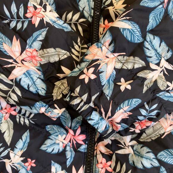 QLZ Girls Sz 12 Reversible Puffer Jacket Quilted Hooded Black / Tropical - Picture 14 of 16